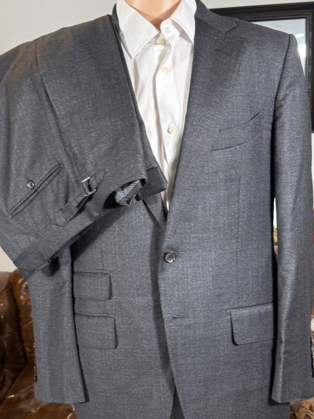 Tom Ford Charcoal Checked Gray Flannel 2Pc Suit Wool 50R 40R 35x29 Trousers EUC